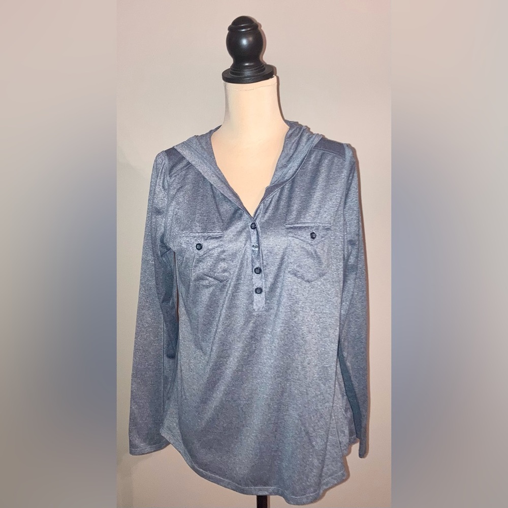 Women’s Marmot Gray Hooded Roll Tab Sleeve Activewear Top/Shirt, Large L